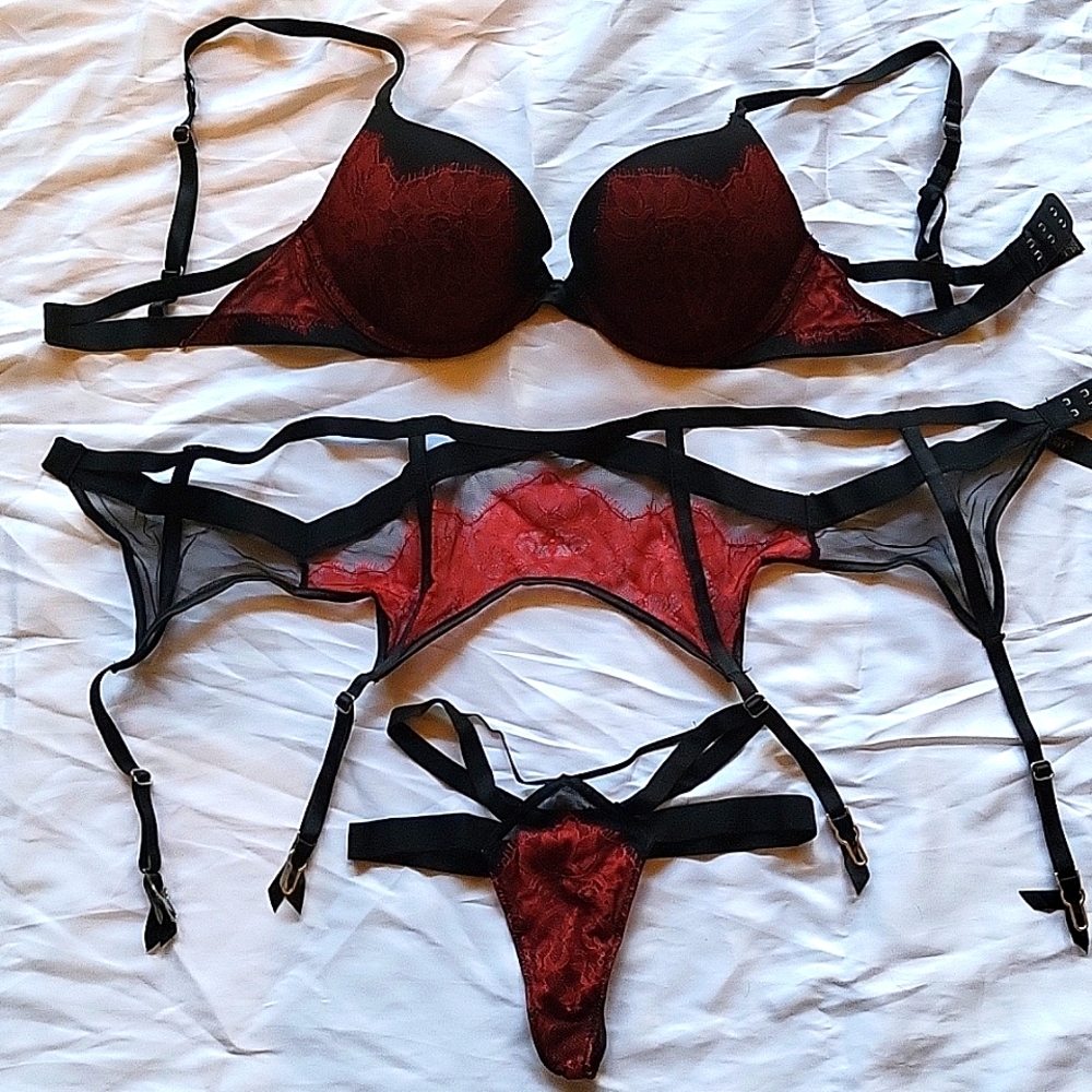 3 piece red and black lingerie